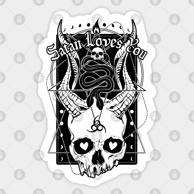 Satan Loves You Sticker by Von Kowen